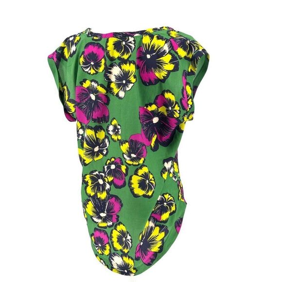 J.Crew Womens Green Floral Print Cap Sleeve Blouse Size 12 EUC Summer Vibes Prep - Picture 4 of 8